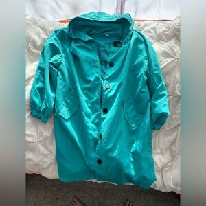 vintage turquoise hooded lightweight lined trench coat EUC